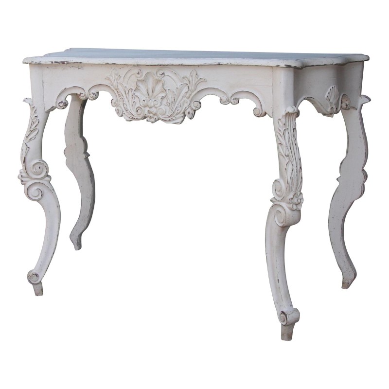 White-painted carved wooden console table