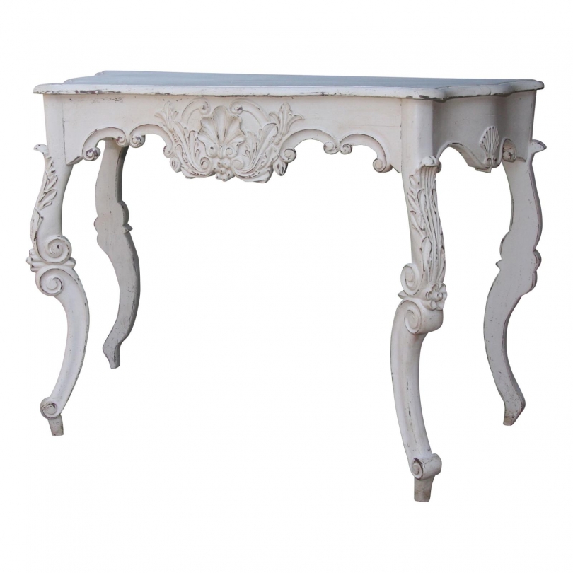 Console en bois sculpté peint blanc