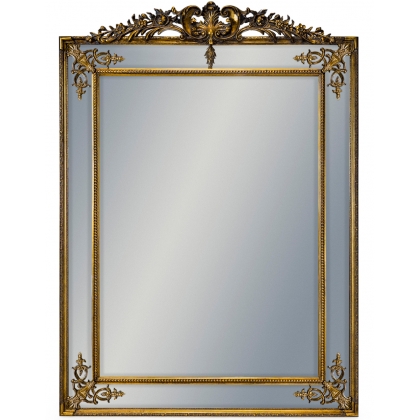 Grand miroir rectangulaire doré avec fronton