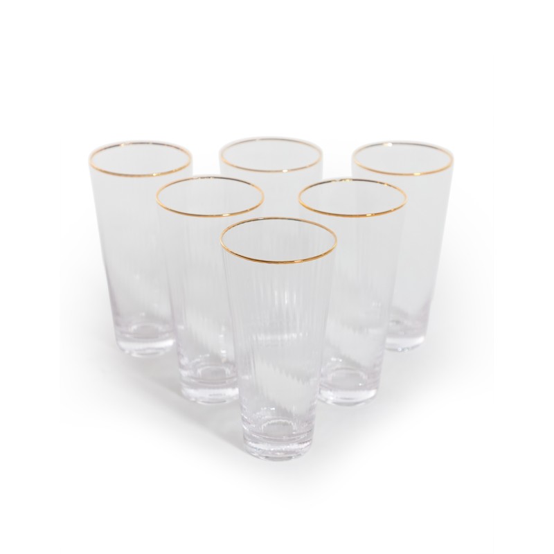 Set of 6 tall glasses with a gold rim