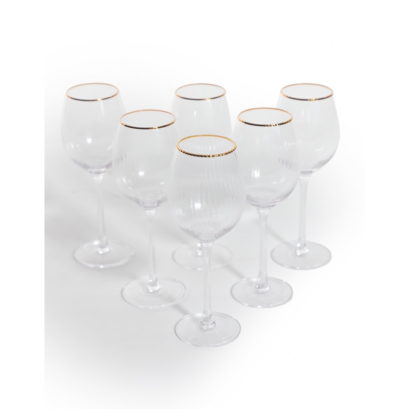 Lot de 6 verres à vin bordure dorée