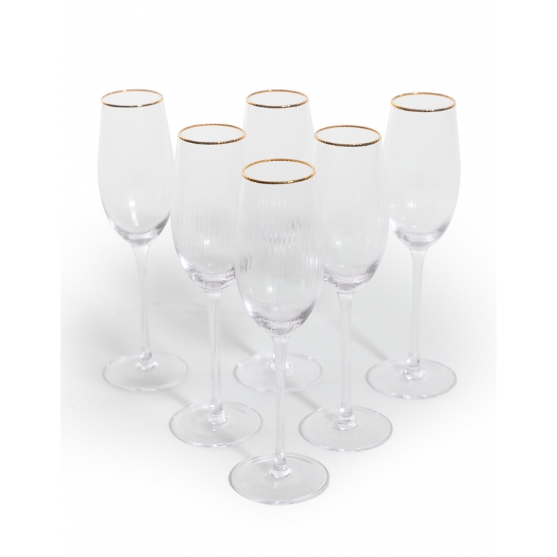 Lot de 6 flutes à champagne bordure dorée