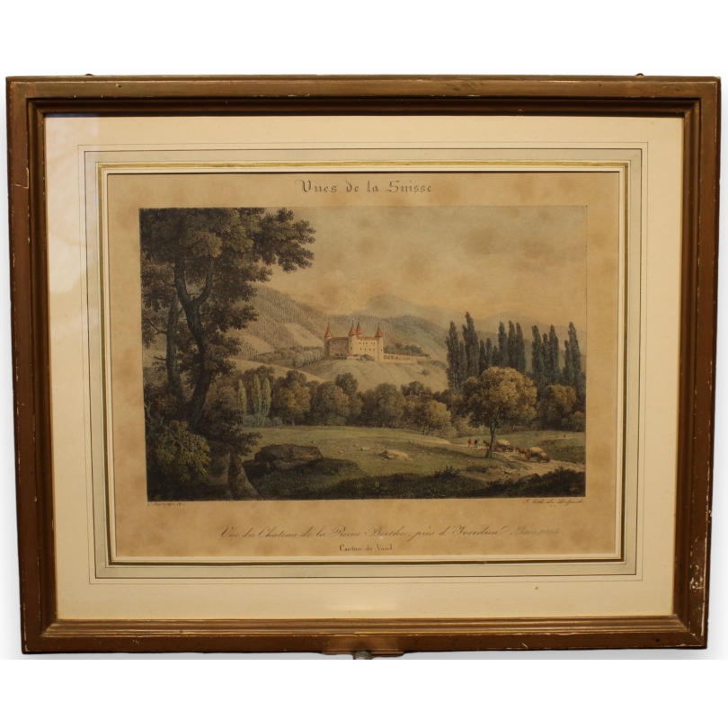 Gravure "Chateau de la Reine Berthe" par BOURGEOIS