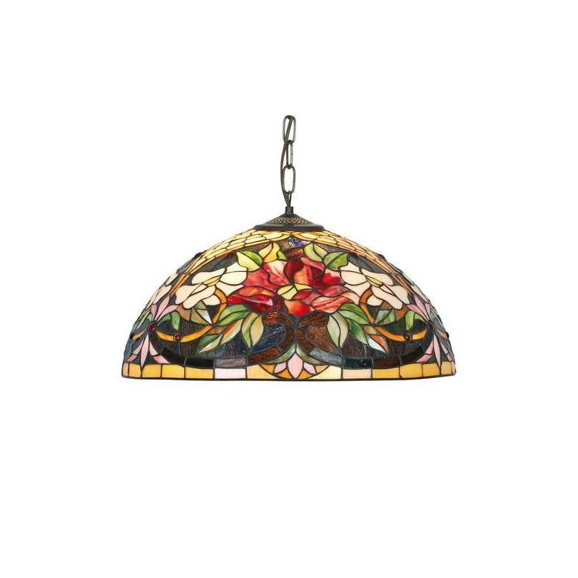 Suspension style Tiffany, abat-jour Fleur rouges