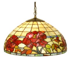 Suspension style Tiffany, abat-jour Fleur rouges