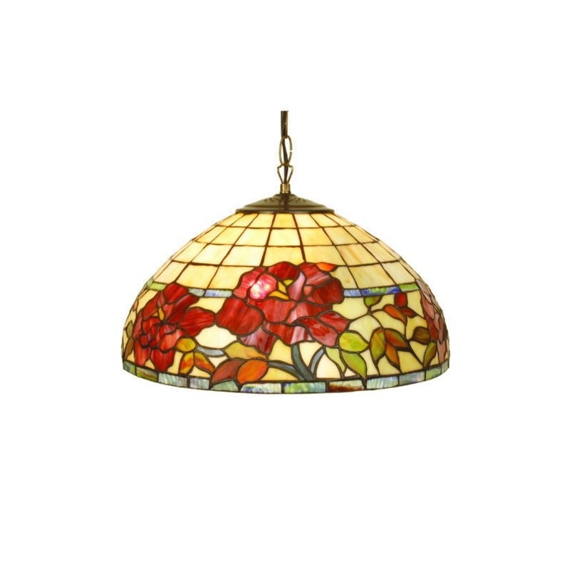 Suspension style Tiffany, abat-jour Fleur rouges