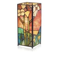 Lampe style Tiffany carrée, décor Fleurs