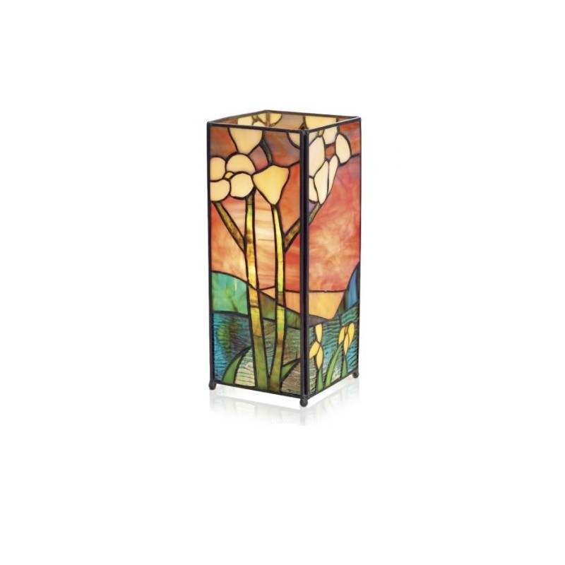 Lampe style Tiffany carrée, décor Fleurs