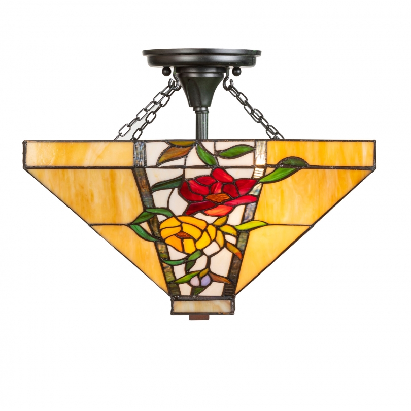 Plafonnier carré style Tiffany, décor Fleurs