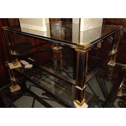 Table basse en laiton avec plateau en verre