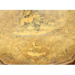 Guéridon de Brienz plateau pyrogravé "Cerfs"