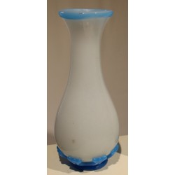 A pair of white and blue opaline vases