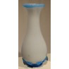 A pair of white and blue opaline vases