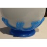 A pair of white and blue opaline vases