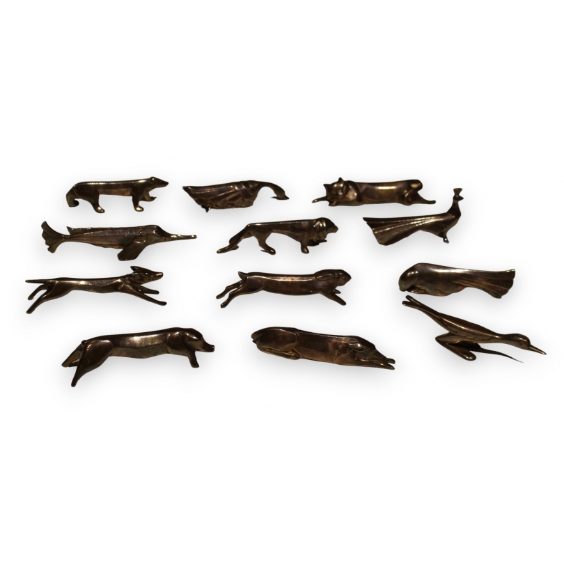 Suite de 12 porte-couteaux animaux Art Déco