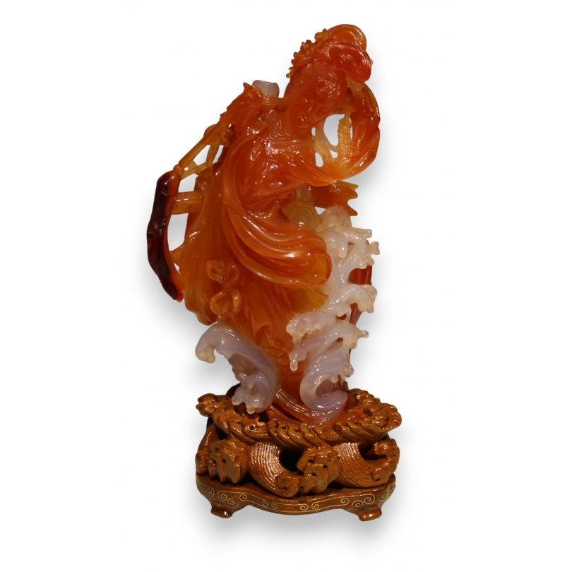 Geisha au peinceau en jade orange sculpté