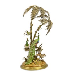Groupe en bronze et porcelaine \"oiseaux exotiques\"