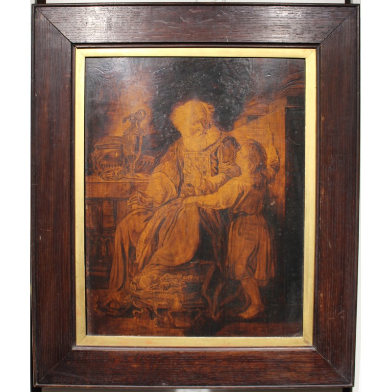 Pyrographed painting "Elie and Samuel" signed SMITH