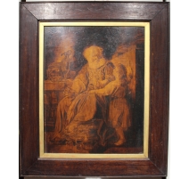 Tableau pyrogravé "Elie et Samuel" signé SMITH