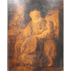 Pyrographed painting "Elie and Samuel" signed SMITH