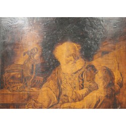 Pyrographed painting "Elie and Samuel" signed SMITH