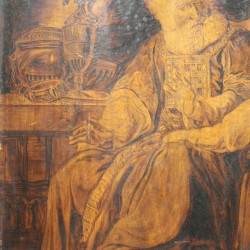 Pyrographed painting "Elie and Samuel" signed SMITH