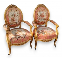 Paire de fauteuils Napoléon III en bois doré