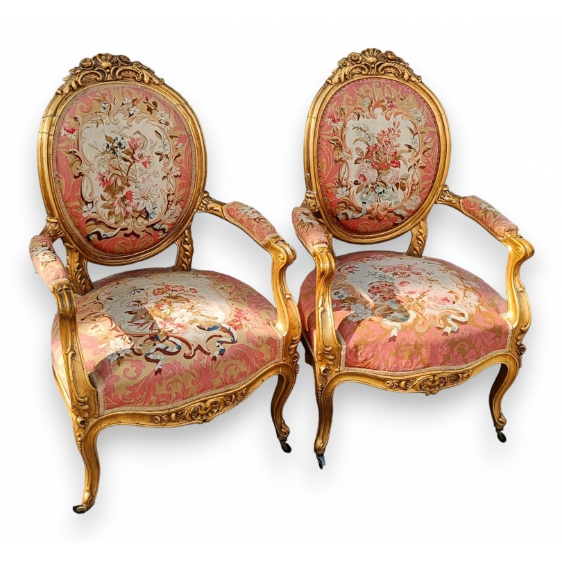 Paire de fauteuils Napoléon III en bois doré