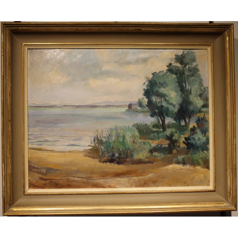 Tableau \"Paradis plage\" signé P. Rt PERRIN