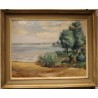 Tableau \"Paradis plage\" signé P. Rt PERRIN