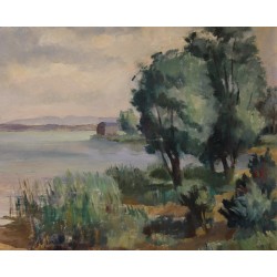 Tableau \"Paradis plage\" signé P. Rt PERRIN