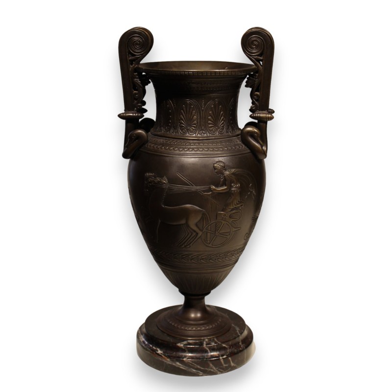 Etruscan-style bronze vase, with a marble base