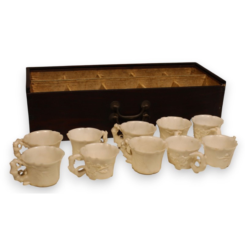 Set of 10 carved white jade cups