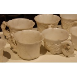 Set of 10 carved white jade cups