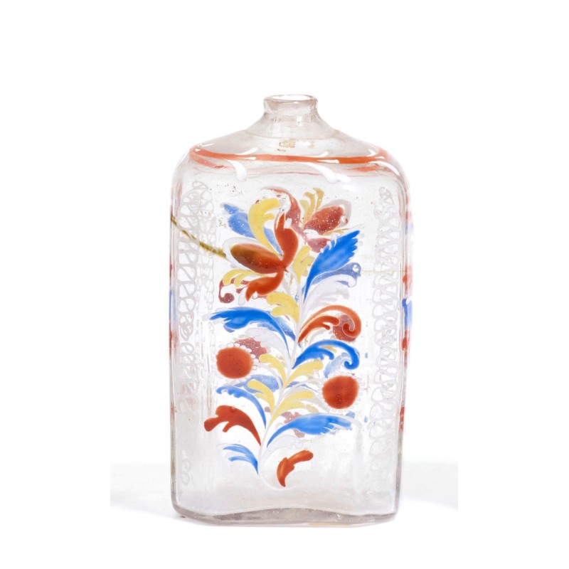 Bouteille en verre dite "Flüeli" décor Fleurs