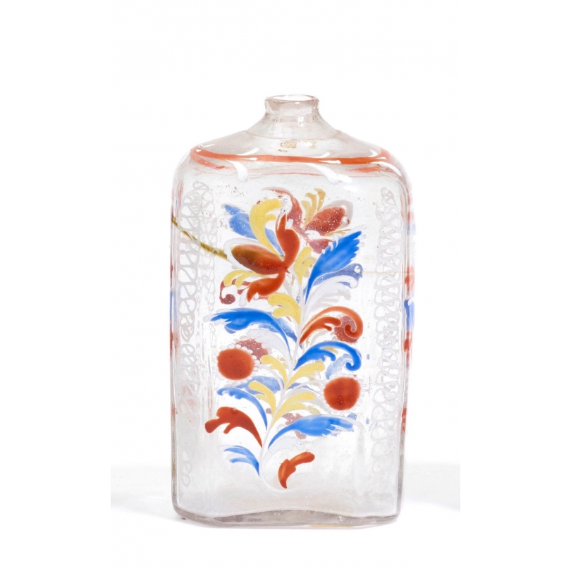 Bouteille en verre dite "Flüeli" décor Fleurs