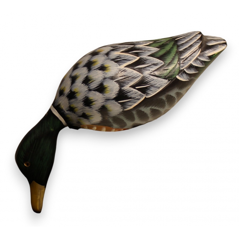 Canard en bois sculpté et peint polychrome