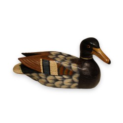 Canard en bois sculpté et peint polychrome