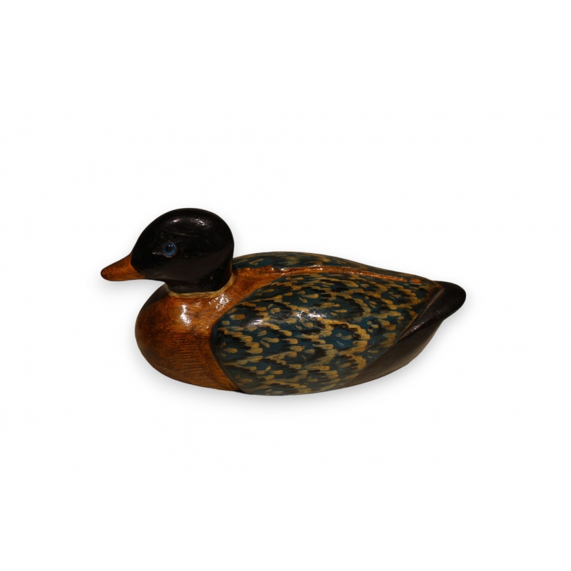 Canard en bois sculpté et peint polychrome