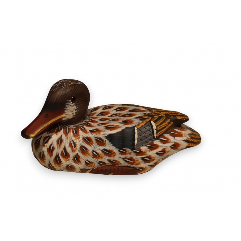 Canard en bois sculpté et peint polychrome