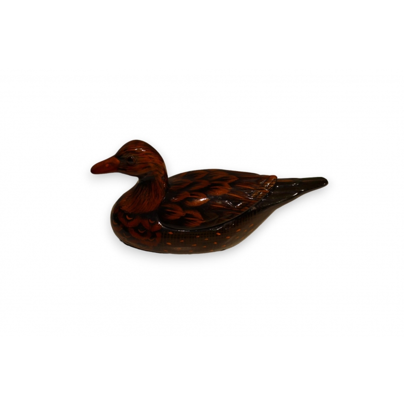 Boite Canard en terre cuite peinte polychrome