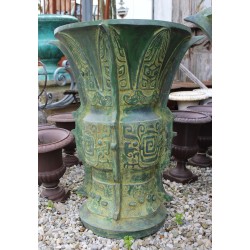 Paire de cache-pots ronds en bronze vert