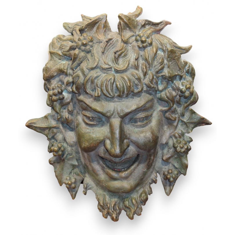 Tête de bacchus en bronze, décoration murale