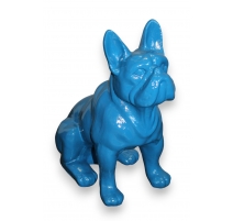 Bouledogue assis en résine bleu