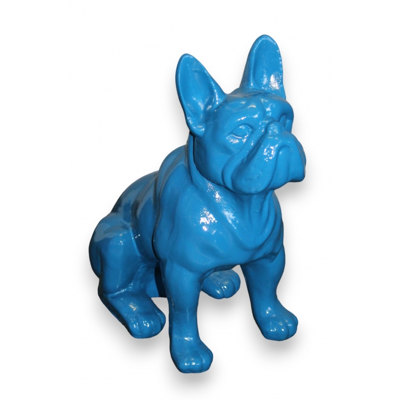 Bouledogue assis en résine bleu