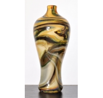 Vase bouteille jaune de style Murano