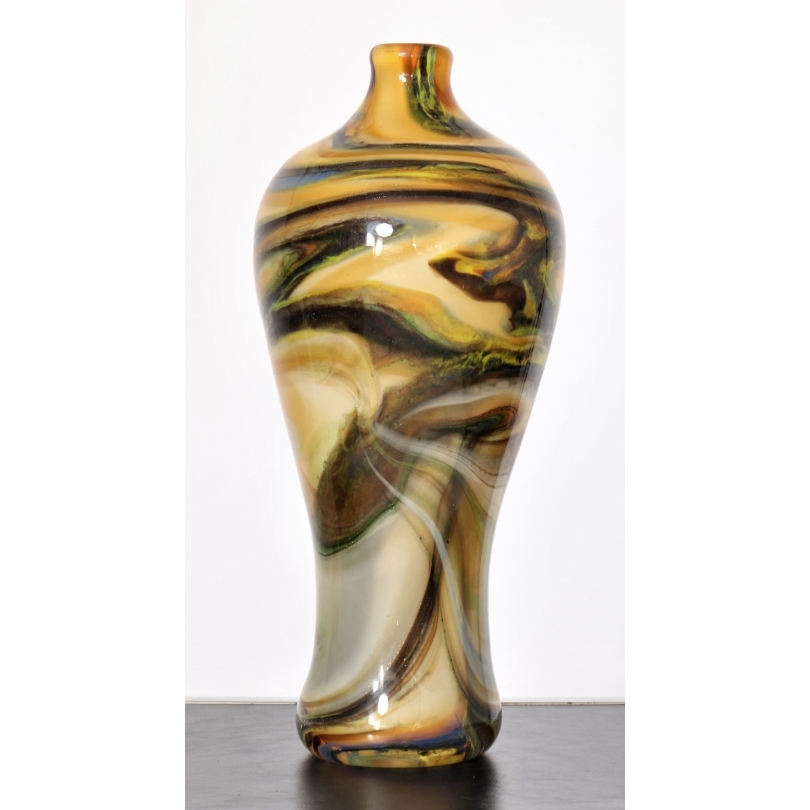 Vase bouteille jaune de style Murano