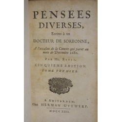 Livre "Pensées Diverses P. Mr BAYLE" Tome I & II