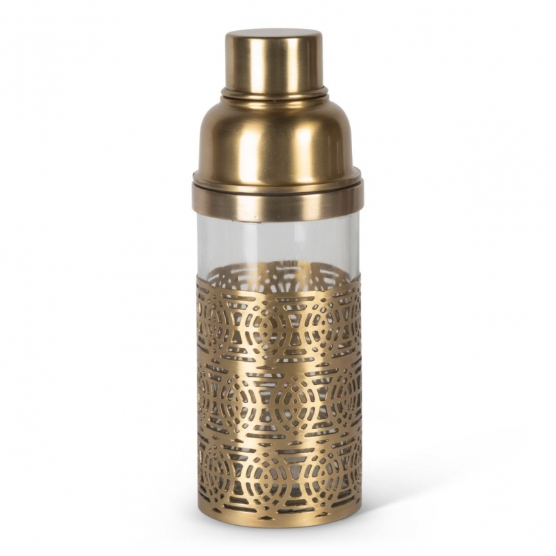 Shaker à cocktails style Art Deco en laiton ajouré