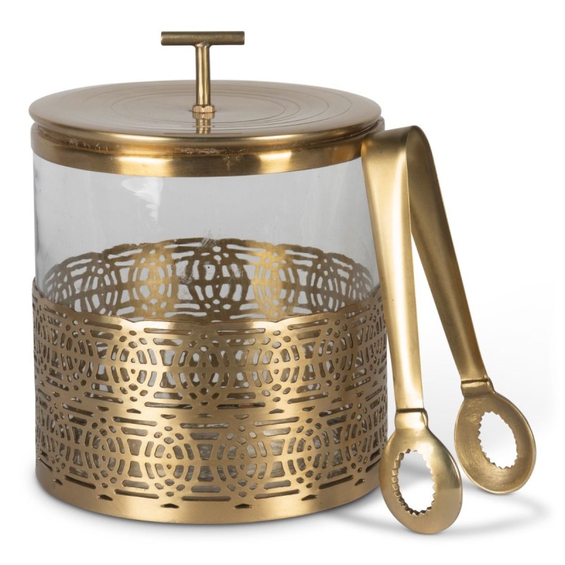 Art Deco-style openwork brass ice bucket